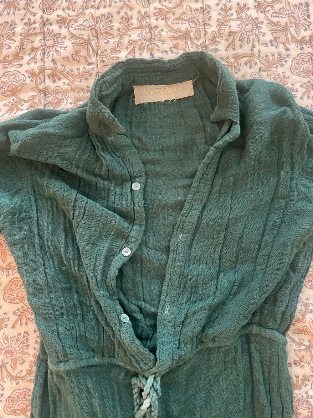 Jen’s Pirate Booty Green Gauze Button-Front Tie-Waist Jumpsuit